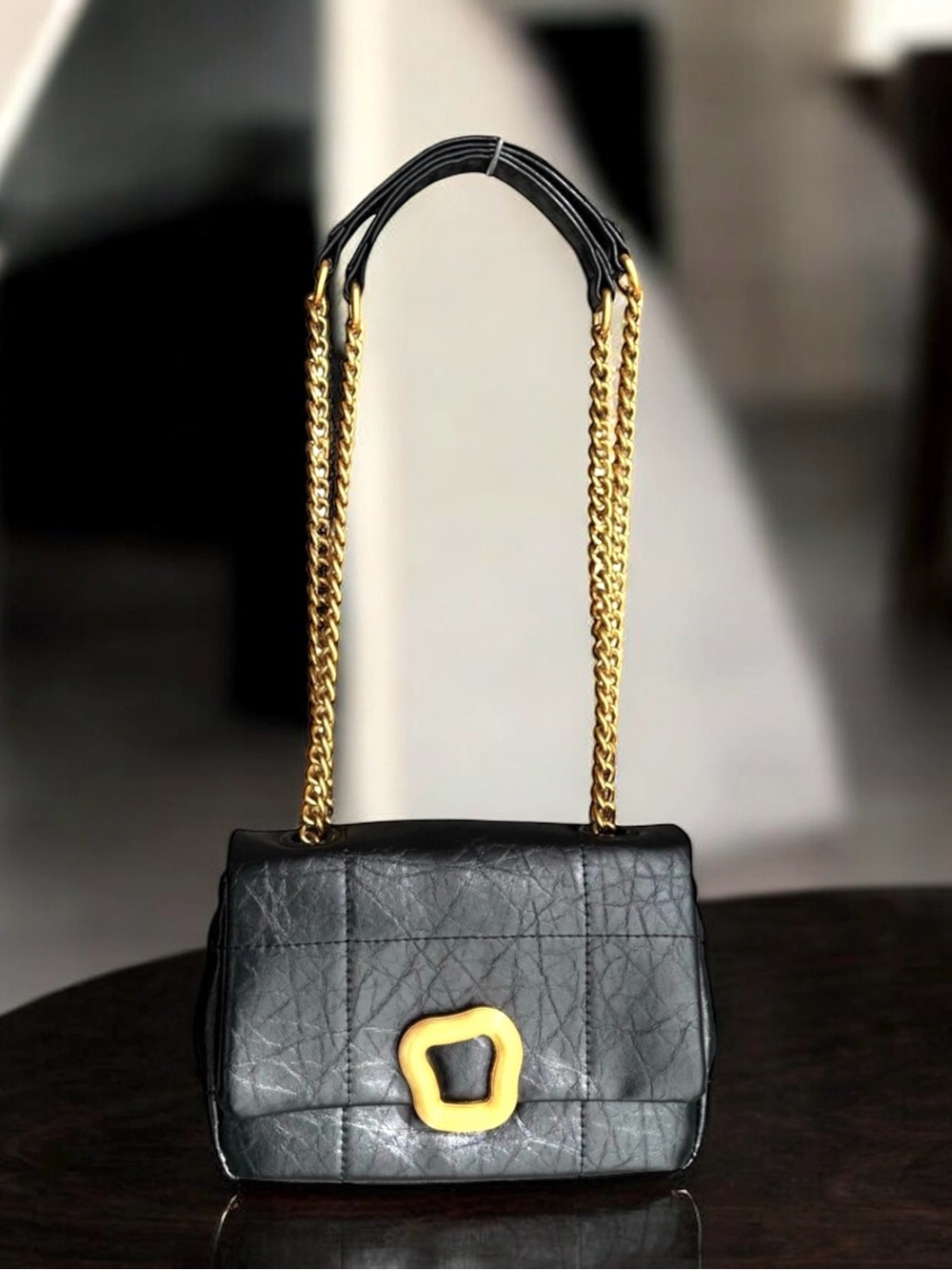 🆕 Songmont Small Chocolate Shoulder Bag Black Leather Quilted Crossbody